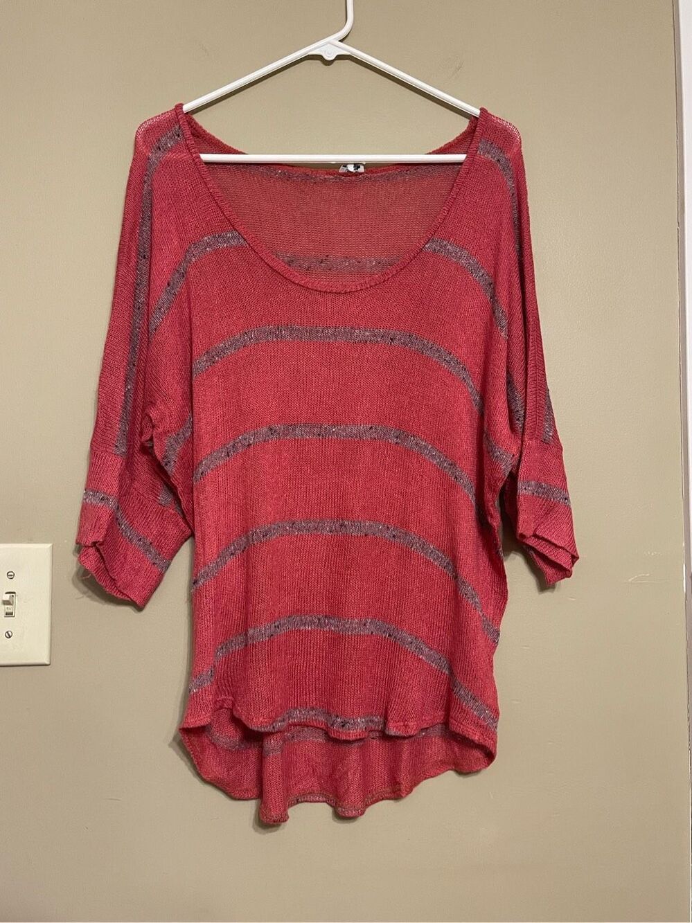 Splendid Women’s Oversized Elbow Sleeve Burnt Orange/Red and Grey Stripe Sweater